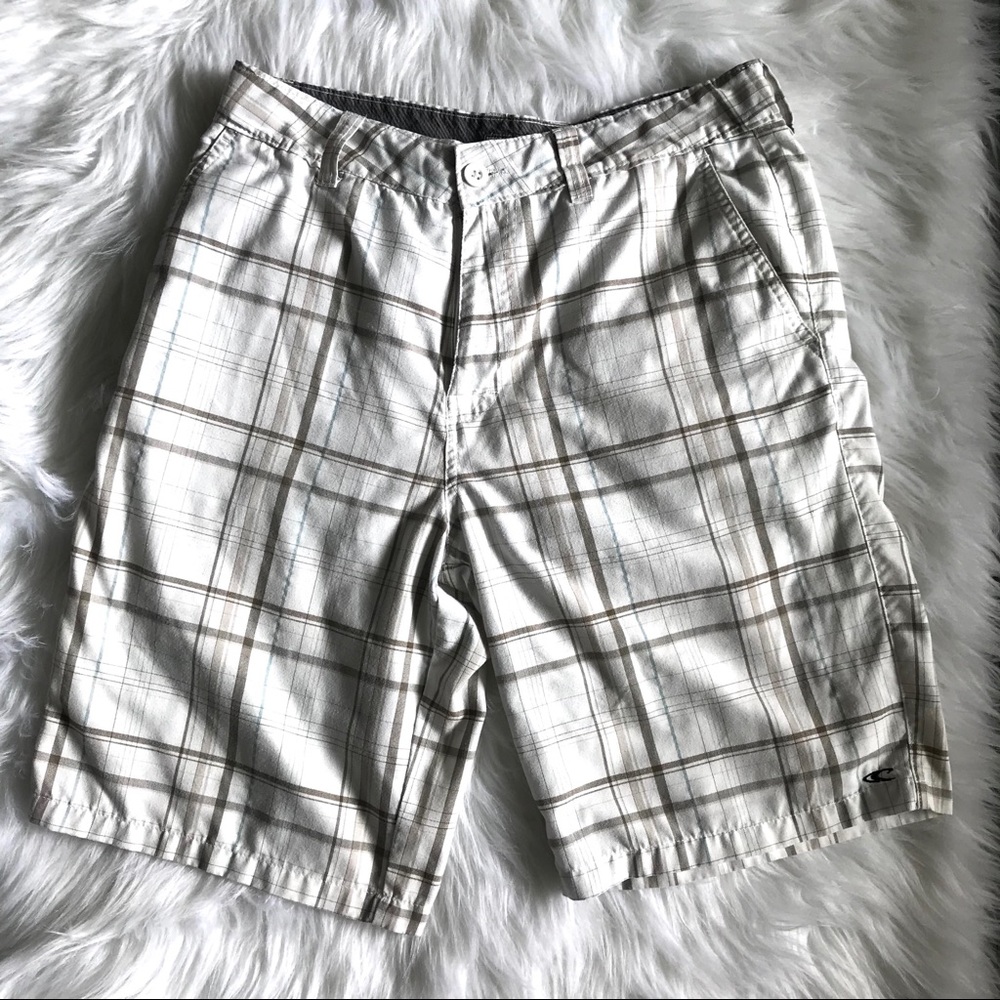 O’Neil Men’s Board Shorts White Plaid 33 Large
